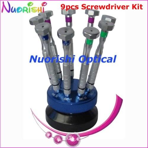 SS2012B9 Nice Metal Glasses Eyeglass Watch Sunglass 9pcs Screwdriver Screw Driver Set Kit With Aluminum Stands Free Shipping