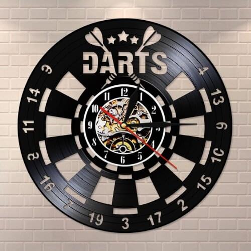 Man Cave Game Room Decoration Retro Wall Watch Darts Vinyl Record Wall Clock Dart Board Pub Bar Darts Game Night Club Wall Sign
