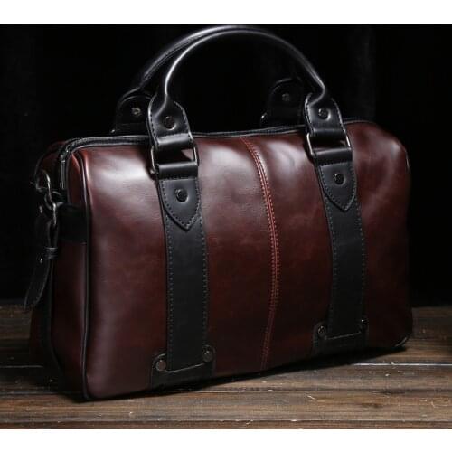 New Fashion Mens Shoulder Bag Crazy Horse Leather Crossbody Bag Portable Multi-function Trend Travel Bag Commuter OL Briefcase