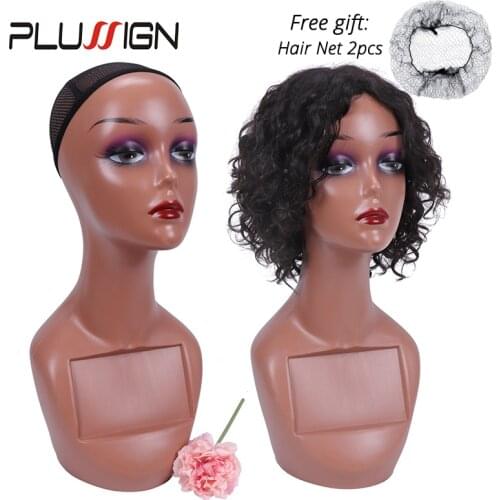 Plussign New Lady Plastic Mannequin Head Without Shoulders Black Beige Skin Color Manikin Head Model With Anti-Slip Hairnet