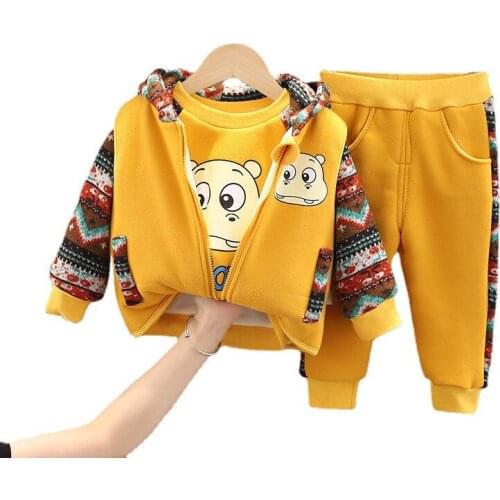 New Winter Baby Girl Clothes Suit Fashion Children Thick Hooded Vest T-Shirt Pants 3Pcs/Set Toddler Boy Clothing Kids Tracksuits