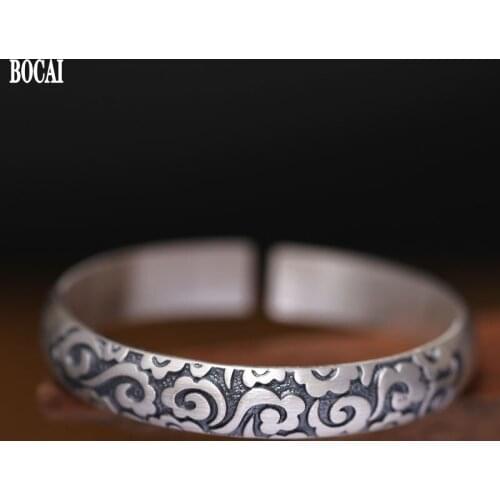 BOCAI New 2021 Original Handmade Embossed Auspicious Clouds Fashionable Woman Bracelet s999 Silver Jewelry Good luck Gift Mom