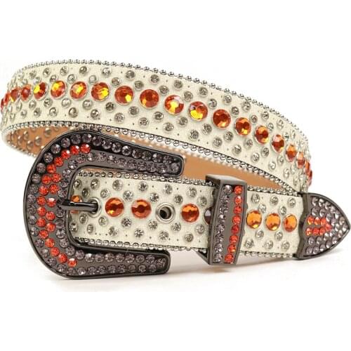 New Yellow Rhinestone Belt Western Cowboy Cowgirl Diamond Studded Belt High Quality Genuine Leather Bling Crystal Belt For Woman