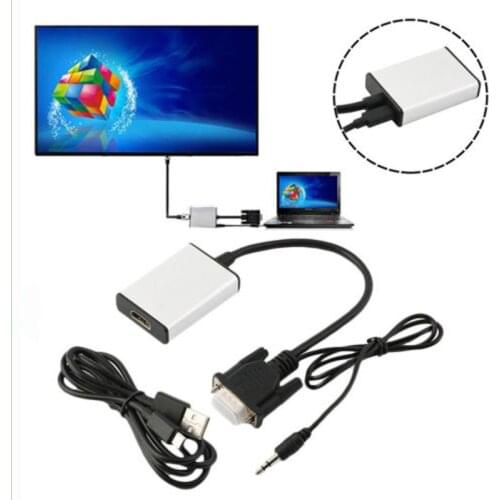Full HD 1080P VGA Male to HDMI Female Converter Adapter Audio Video Cable with USB Power 3.5MM Audio Cable for Laptop PC HDTV TV