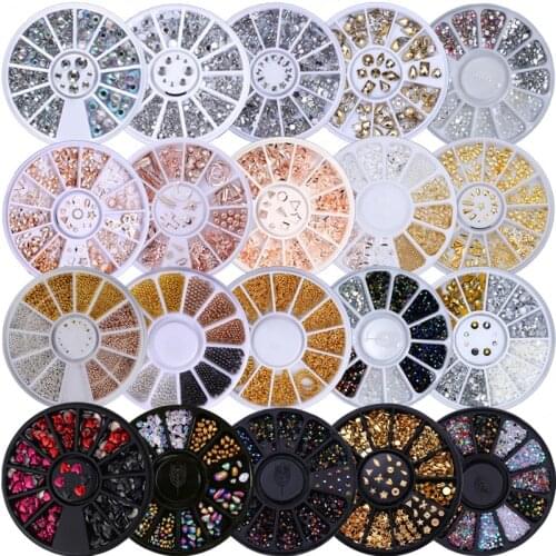 Nail Rhinestones Stones Rose Gold Rivet Nail Studs Bead Round Square Geometric 3D Nail Art Decoration Crystals Accessories