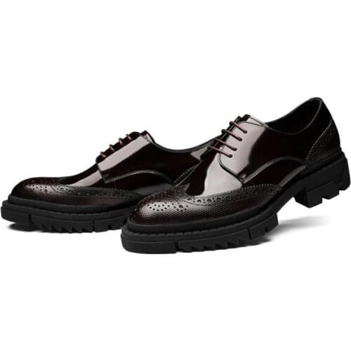 Thick Soles Increase Height Business Casual Men Shoes Round Toe Laces Carving Cozy Office Work Shoes Mens Wedding Dress Shoes