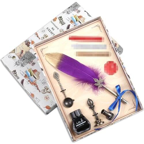 European-Style Vintage Color Feather Pen Gift Set Creative Dip Pen Teachers Day Gift School Supplies Stationery