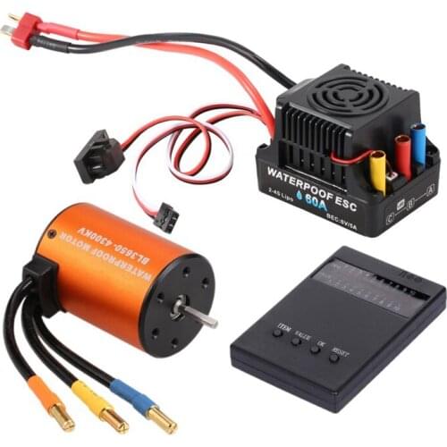 Waterproof 3650 4300KV Brushless Motor With 60A 2-4S Lipo ESC Programming Card Combo Set For 1/10 RC Car Truck