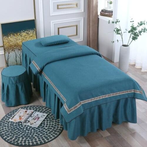 Luxury Euopean Style 4pcs Cotton Linen High Quality Beauty Salon Bedding Sets Massage Spa Bedskirt Sets with Insert
