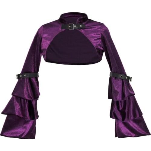 Purple Flannel Bell Long Sleeve Cropped Jacket Women Clothes 2020 Sexy Gothic Victorian Bolero Coat Punk Harajuk Accessories