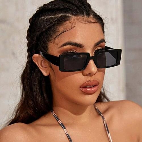 90s Trendy Black Sunglasses Women 2020 Brand Designer Rectangle Thick Frame Fashion Sun Glasses Shades for Ladies UV400 Gafas