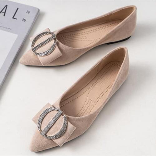 Autumn Korean Shallow Mouth Flat Bottom Square Matel Buckle Plus Size Women Flats Shoes