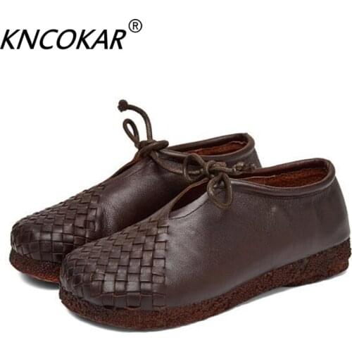 2019 spring and summer new retro soft bottom with tied rope flat hand-woven comfortable single shoes womens shoes z0027