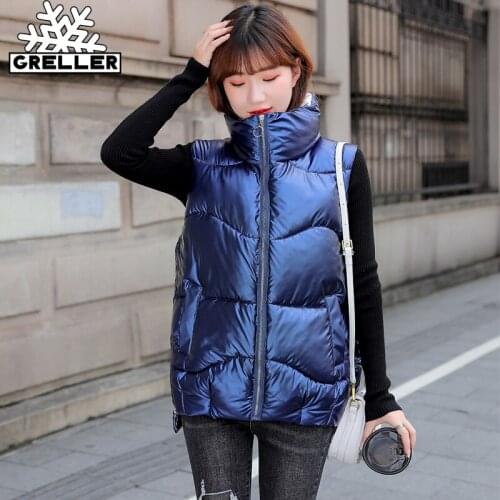 GRELLER Autumn Winter Women Vest Casual Short Waistcoat Zipper Pocket Thicken Warm Sleeveless Sintepon Parkas Vest For Female