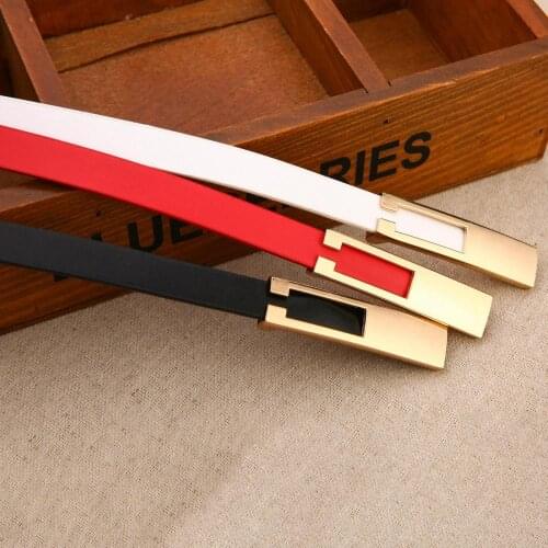 Women Faux Leather Slim Belt Metal Buckle Waistband Strap Dress Accessories