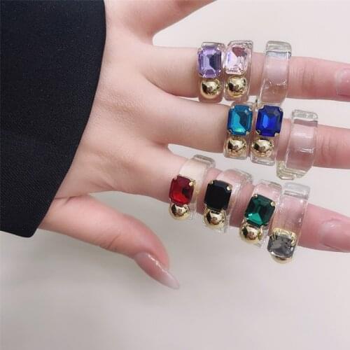2021 new retro colorful acrylic material transparent ring womens rhinestone ring jewelry wedding gift wholesale