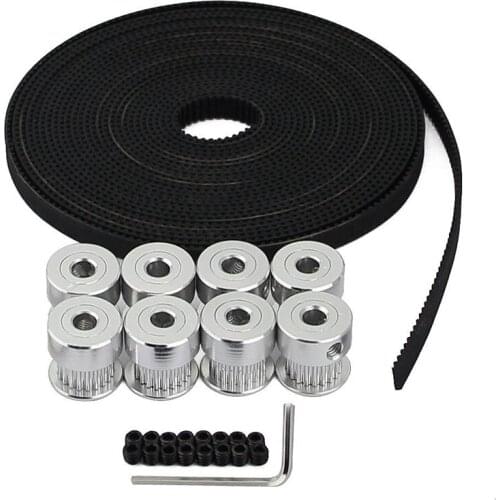 8Pcs 5mm 20 Teeth Aluminum Timing Pulley Wheel+5 Meters Rubber GT2 2mm Pitch 6mm Wide Timing Belt for 3D printer CNC