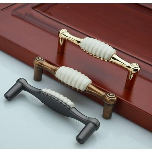 96/128mm European K gold kitchen handles Antique bronze drawer cabinet door handles 5/3.8"Ceramic cupboard dresser pulls handles