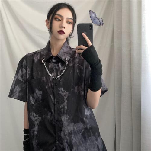 Blouse Women Summer New Dark High Street Short-sleeved Shirt Top Loose Retro Tie-dye Shirt Harajuku Vintage Dropshipping Cardiga