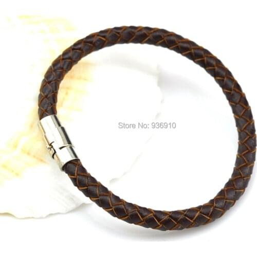 Watch Men Jewelry Femininas Bracelets For Free Shipping Coffee 6mm Braided Genuine Leather Magnetic Bracelet, Fashion Bracelet