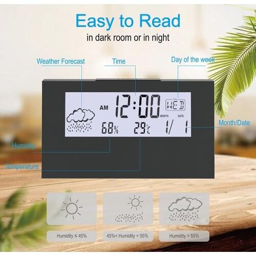 Digital indoor thermometer and hygrometer weatehr station with snooze alarm clock temperature sensor & humidity meter for home