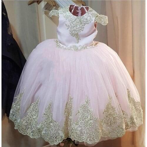 Flower Girls Dresses Cap Sleeves Ball Gown Tulle Kids Birthday Party Dress Pageant Gown Custom Made