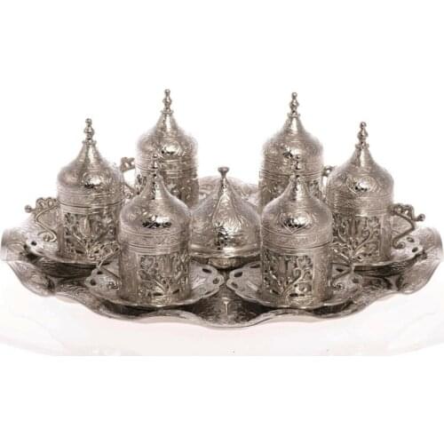 PERFECT Crystal WITH A WONDERFUL PATTERN - Acar 6 Pcs Coffee Set With Tray + Turkish Delight Holder- Tulip, White/ FREE SHIPPING