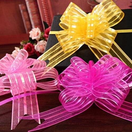 10Pcs Organza Ribbon Pull Bows Ribbons Flower Wrappers Wedding Party Car Decoration DIY Gift Wedding Room Decoration Pull Flower
