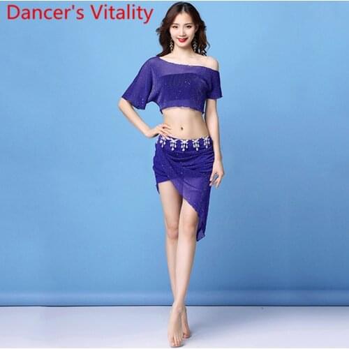 Belly Dance Wear Summer New Silver Net Top Short Skirt Set Practice Clothes Sexy Oriental Indian Dancing Beginners Training Suit