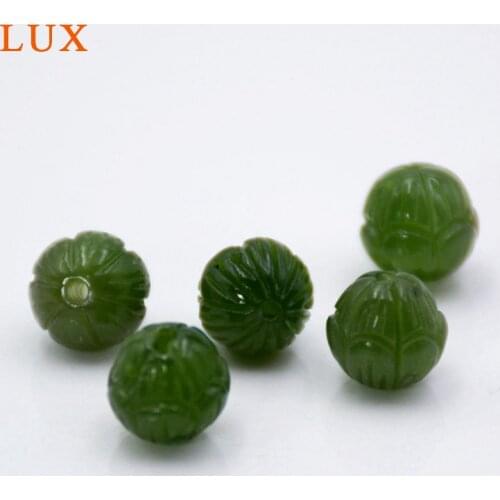 LUX Lotus jades Beads Natural Canadian Nephrite 8mm hand carved green jaspers beads for jewelry