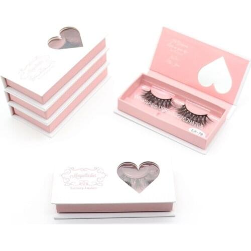 Sweet Pink Eyelash Case With Heart Window Wholesale 5D Fluffy Siberian Mink Eyelashes Custom Lashbox Packaging With Logo