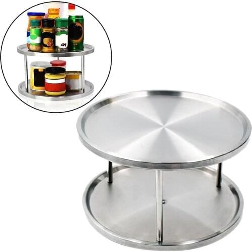 Spice Rack Stainless Steel Organizer Tray 360 Degree Turntable Rotating 2 Stand For Dining Table Kitchen Counters Cabinets WF