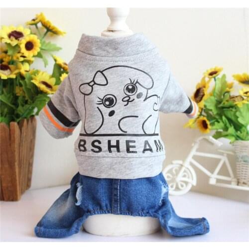 New Spring Autumn Winter Xs Dog Clothes For Small Dogs Girl Boy Teddy Print Jean Cover Leg Jumpsuits Puppy Outfit Pet Clothing