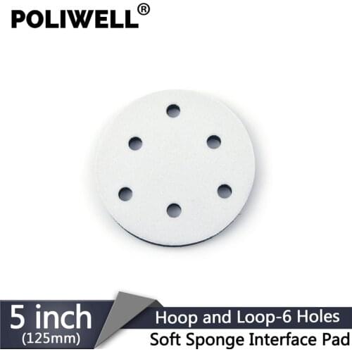 POLIWELL 5 Inch 6-Hole Soft Sponge Interface Pad for Sanding Disc Hook & Loop Backing Pads Abrasive Pad Power Tools Accessory