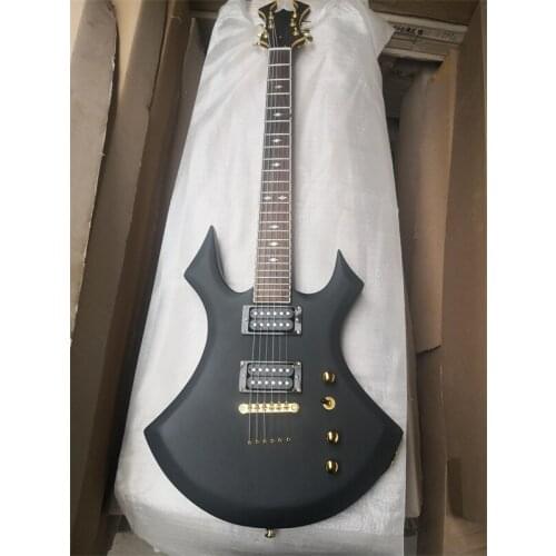 Custom 6 string metal black guitar,irregular guitar,pearl shell inlay,HH pickup,gold hardware