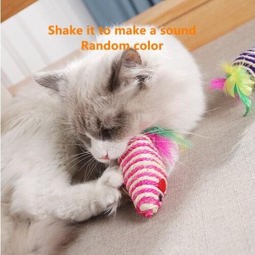 Random Color Cat Toys Sisal Material Clean Massage Sisal Colorful Feather Little Fake Mouse Toy Throwing Small Pet Toys