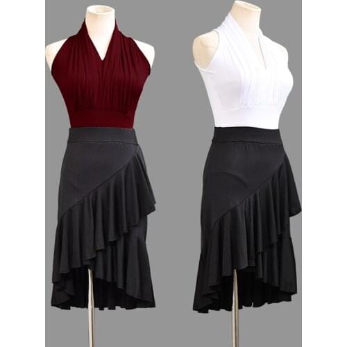 New Latin Dance Dress Women Costume Tango Ballroom Clothes Sleeveless Tops Black Skirt Dance Bodysuit Black/Red/White Set BI903