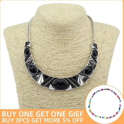 Black Resin Statement Necklaces For Women Retro New Alloy Bohemia Female Choker Necklace Fashion Party Jewelry Collier Femme
