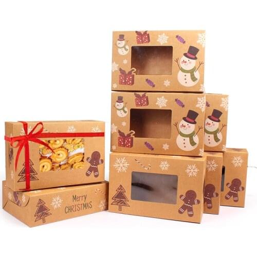 10pcs Kraft Paper Snowman Merry Christmas Tree Cookie Box Candy Boxes Packaging Bag Party Favor Kids Gift New Year Decoration