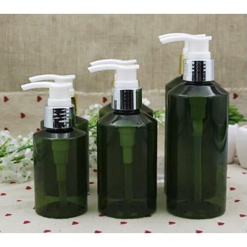 10pcs/lot 100ml 150ml 200ml PET Cosmetic Lotion Refillable Bottles Round Shoulder Plastic Bottle Emulsion Pump green Color