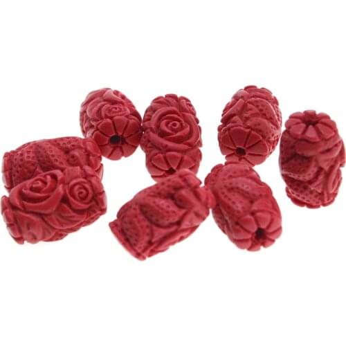 10pcs/lot Carved Cinnabar Barrel Beads for Jewelry Making 12x19mm Natural Red Cinnabar Tube Spacer Beads for Charm Bracelet DIY