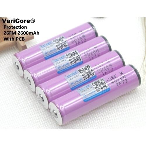 12PCS VariCore Protected New Original 18650 ICR18650-26FM 2600mAh Li-ion 3.7v Rechargeable Battery With PCB