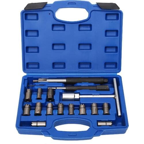 Universal 17Pcs Vehicle Truck Diesel Injector Seat Cutter Cleaner Set Tools
