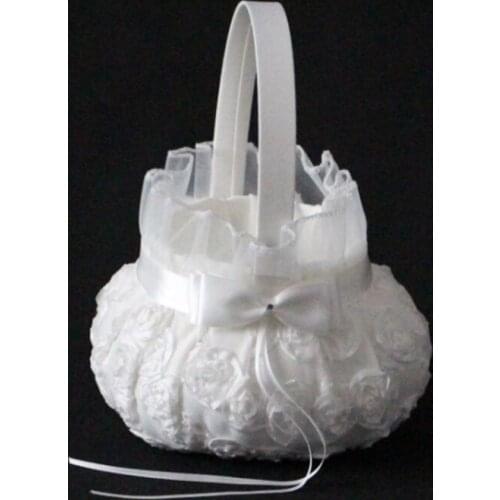 20pcs Wedding Basket Flower Girl Basket Wedding Decoration Love Case Satin Burlap Bowknot Rose Flower Girl Basket Party Supplies