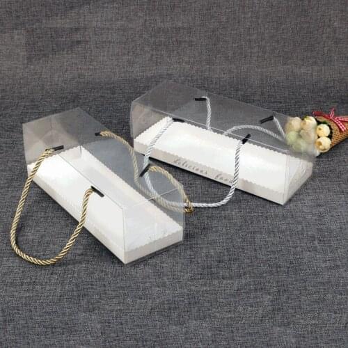 200pcs Clear Cake Packaging Boxes with Handle Portable Transparent Swiss Roll Cake Box Dessert Cookies Baking Box W0262
