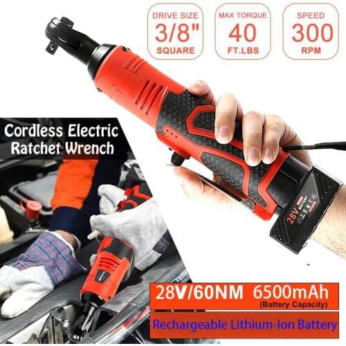 28V/12V Electric Ratchet Wrench 60NM Torque 3/8 inch Cordless Wrench 6500mAh Rechargeable Battery Standable Power Tools