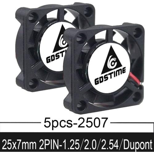 5Pcs Gdstime 2507S 2Pin 1.25/2.0/2.54/Dupont 5V 25mm 2.5CM 25x25x7mm cpu cooler Mini Cooling Fan