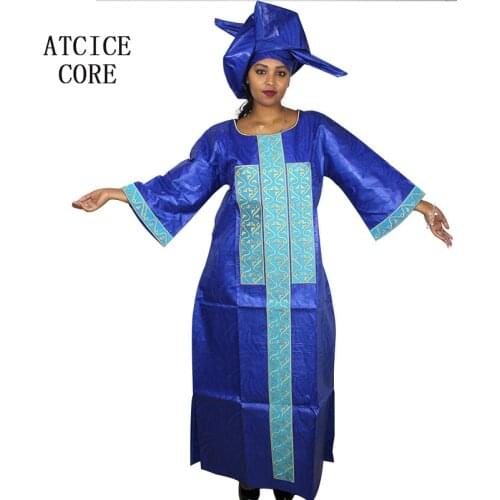 African dresses for women fashion design new african bazin embroidery design dress long dress with scarf two pcs one set A271
