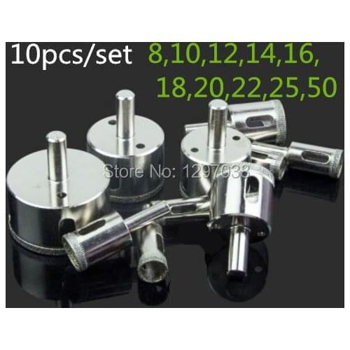 10pc/set 8-50mm Diamond Hole Saw Drill Bits Tool Cutter For Tiles Marble Glass Granite Drilling