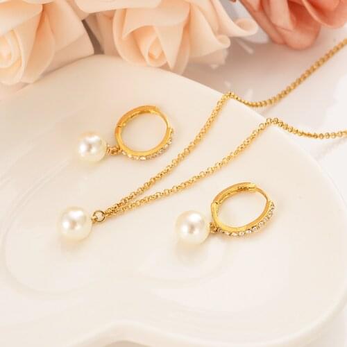 Bangrui Gold pearl Beads Jewelry sets Round Pendant/Chain Necklace/Ball Earrings for Women Arab/Africa Ethiopian Jewelry gift
